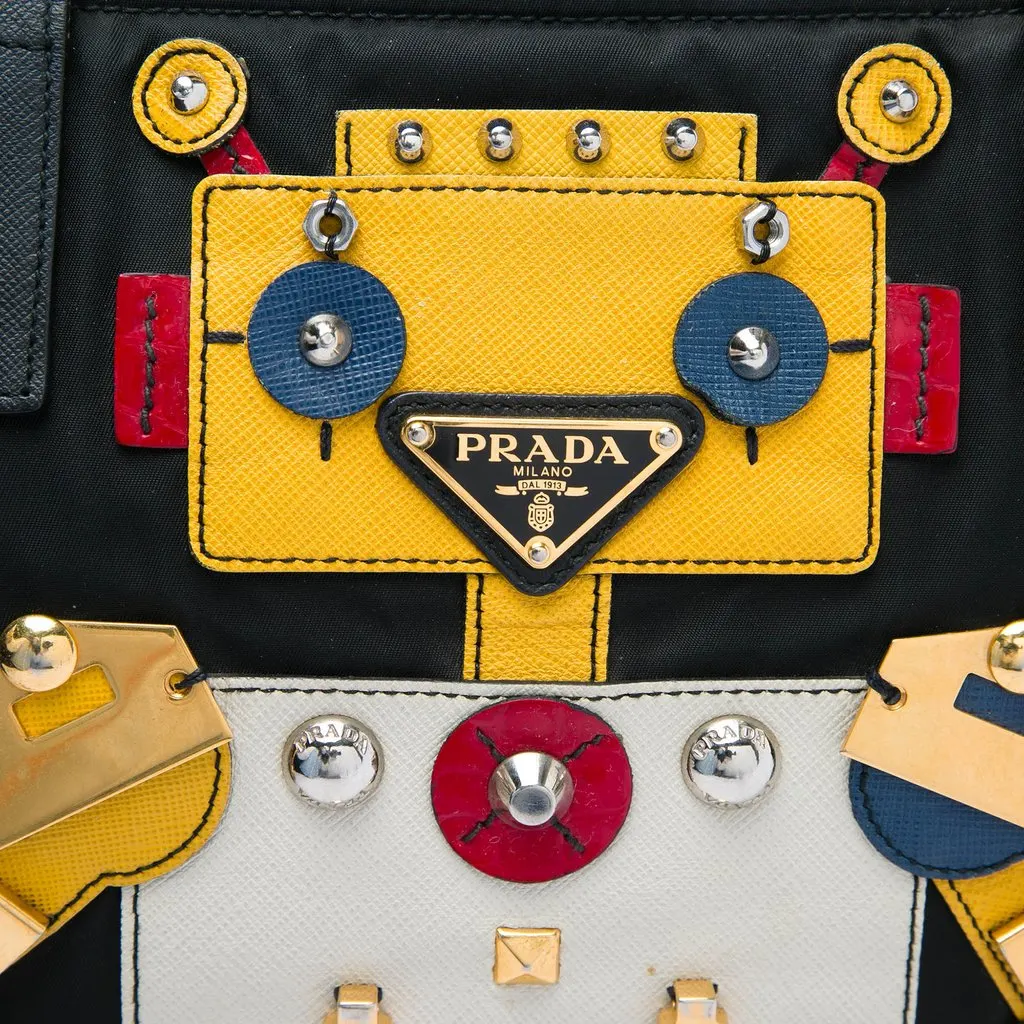 Prada Saffiano Trimmed Tessuto Robot Tote Black Very good - Box View