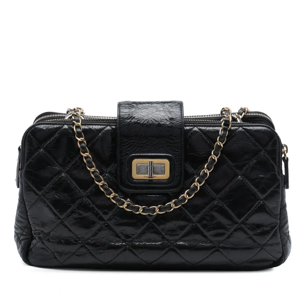 Chanel Glazed Crackled Calfskin Reissue Tote Black Leather Very good - Front View