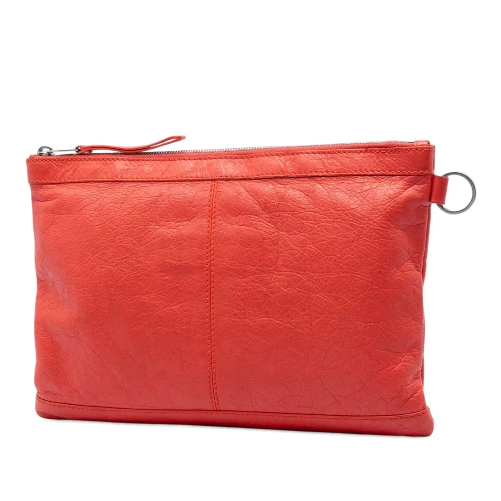 Balenciaga Lambskin Motocross Classic Clip M Clutch Orange Leather Good - Back View