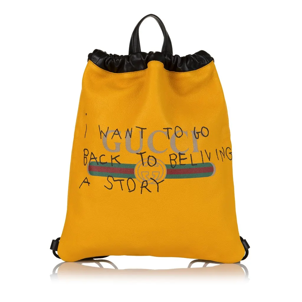 Gucci Coco Capitan Logo Drawstring Backpack Yellow Leather Very good - Front View