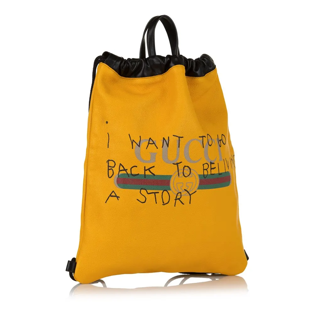 Gucci Coco Capitan Logo Drawstring Backpack Yellow Leather Very good - Back View