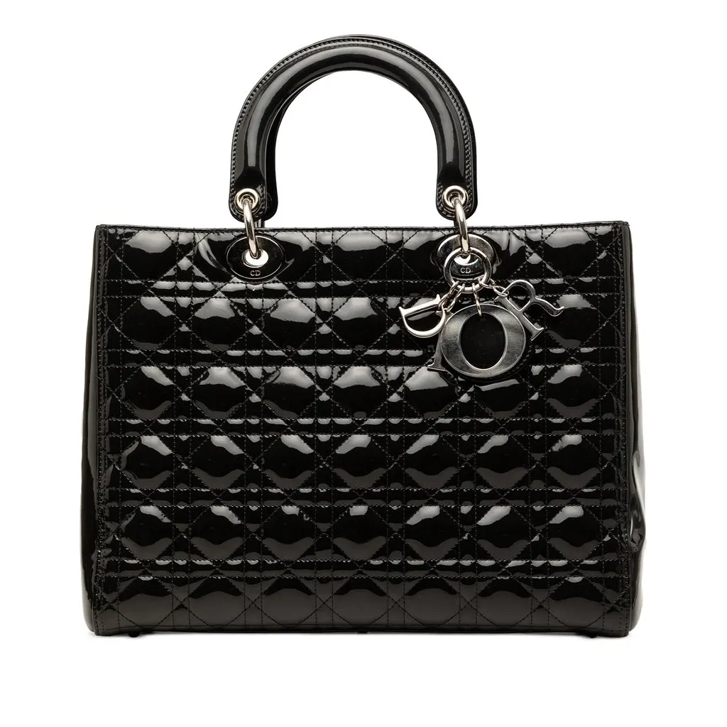 Dior Large Patent Cannage Lady Dior Black Leather Very good - Front View