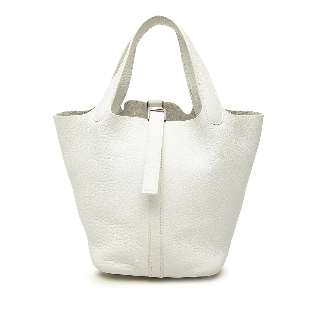 Hermès Clemence Picotin 18 White Leather Good - Front View