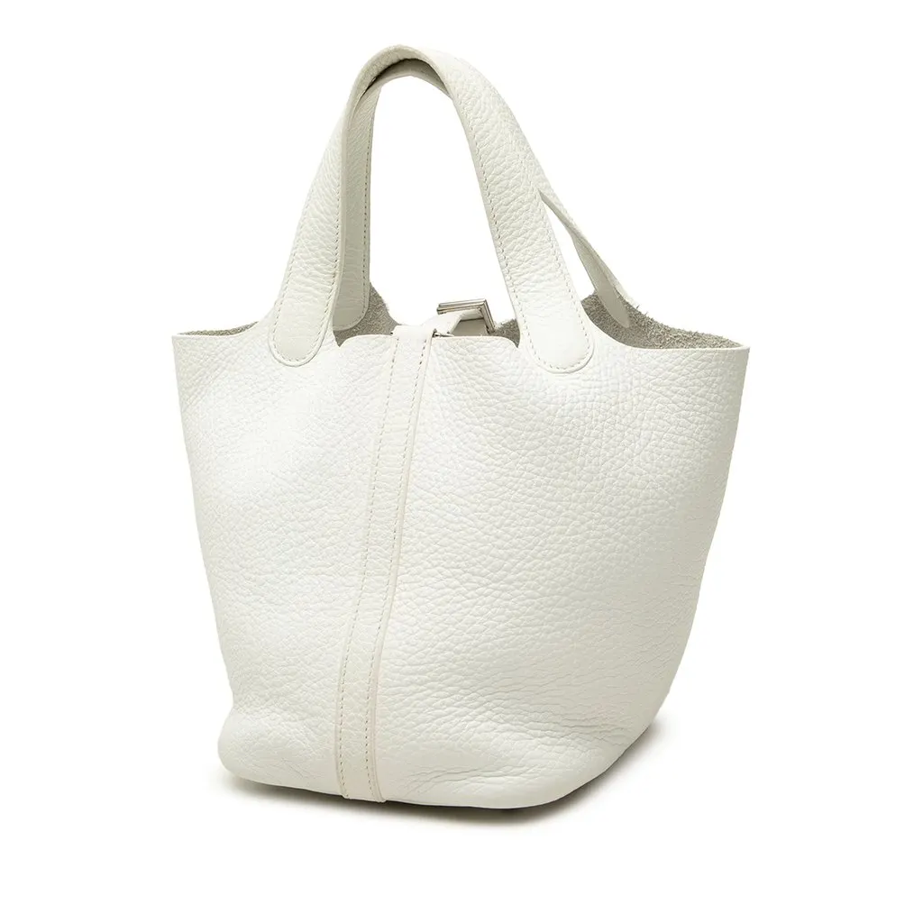 Hermès Clemence Picotin 18 White Leather Good - Back View