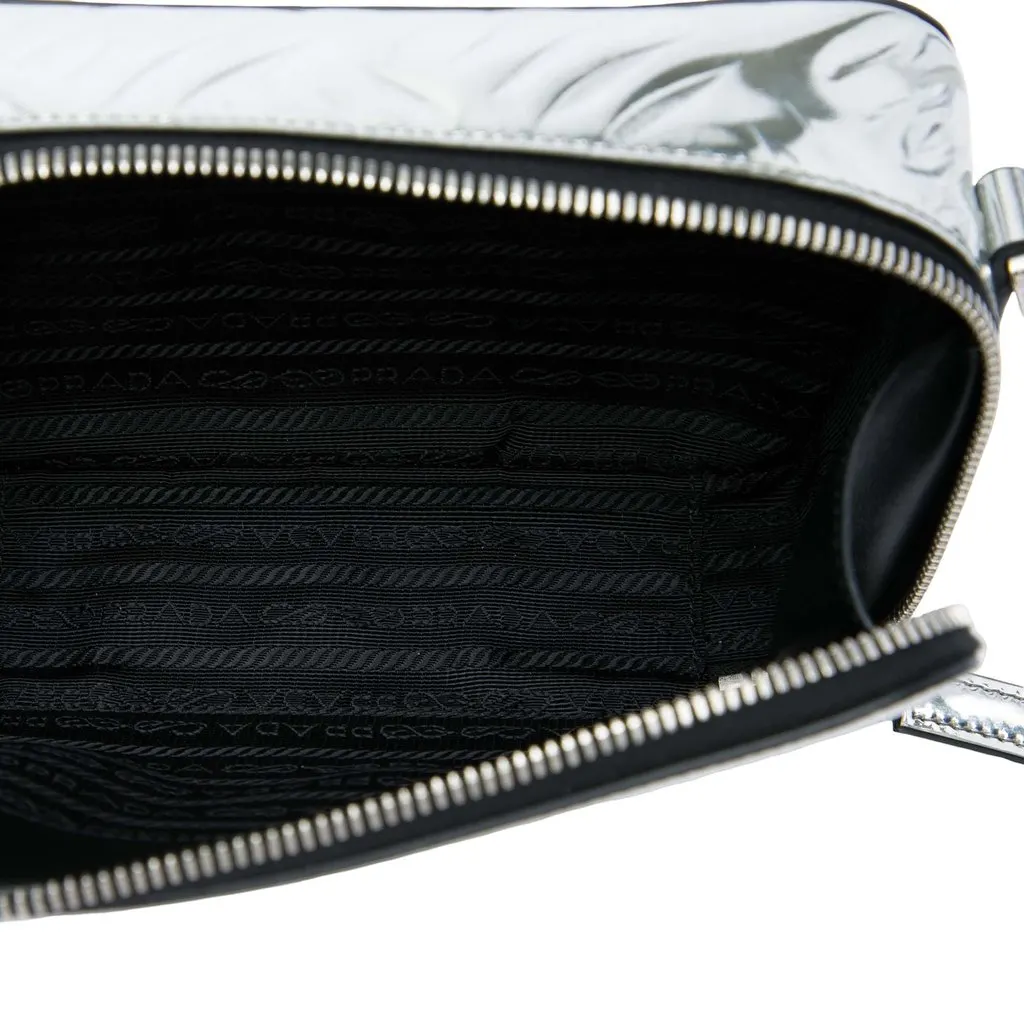 Prada Metallic Spazzolato Embossed Leather Brique Crossbody Silver Leather Very good - Model View