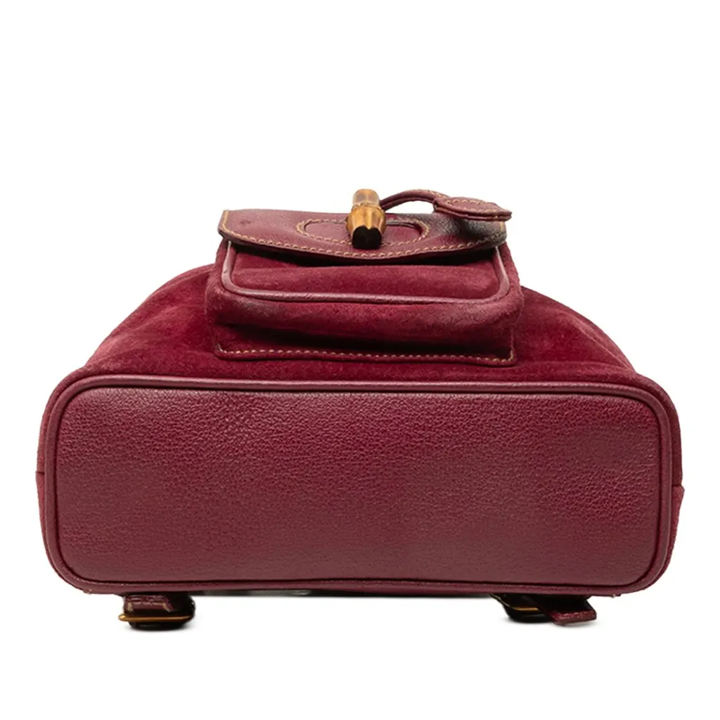 Gucci Mini Suede Bamboo Drawstring Backpack Red Suede Good - Inside View