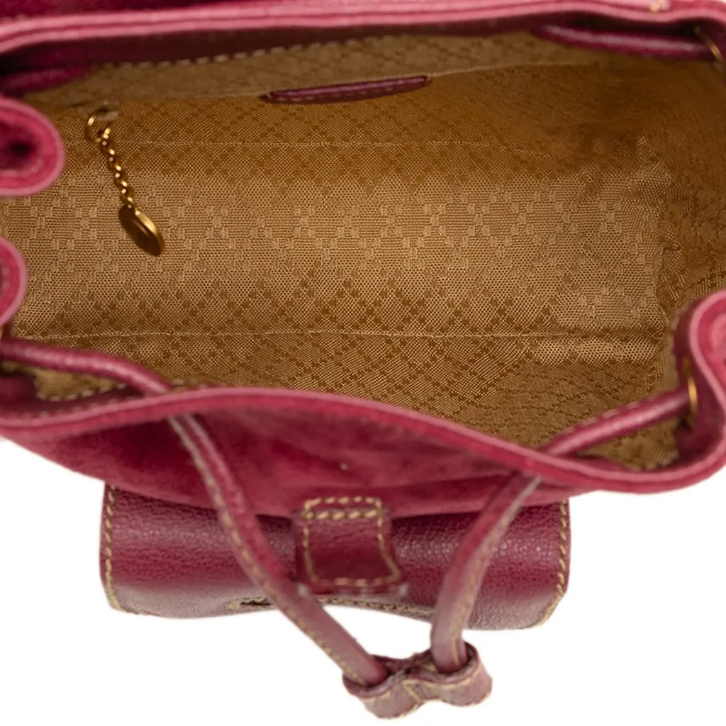 Gucci Mini Suede Bamboo Drawstring Backpack Red Suede Good - Model View