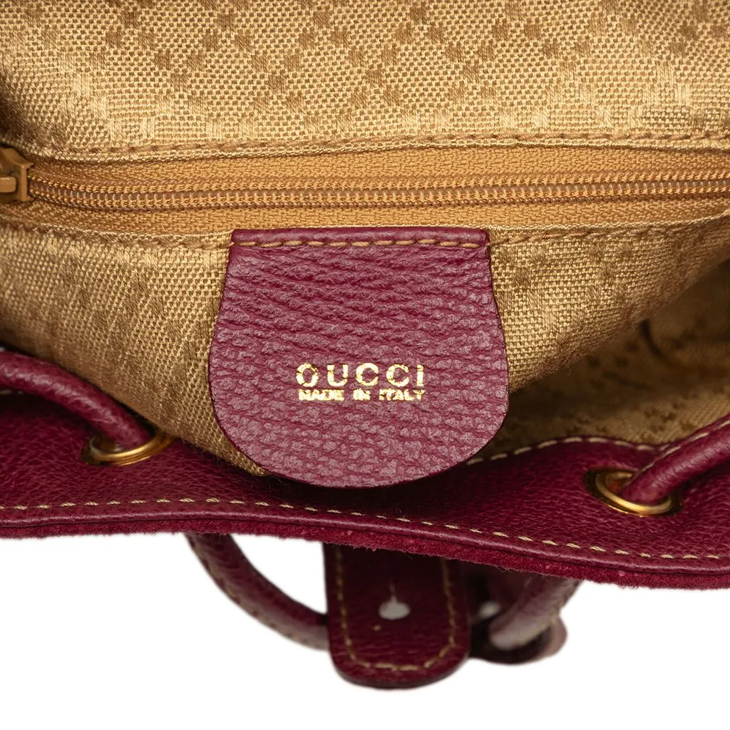 Gucci Mini Suede Bamboo Drawstring Backpack Red Suede Good - Box View
