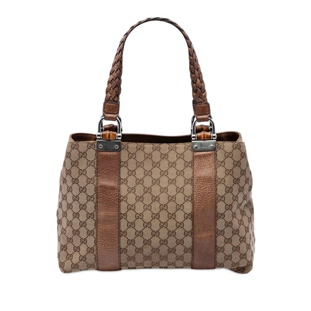 Gucci Medium GG Canvas Bamboo Libeccio Tote Beige Very good - Front View