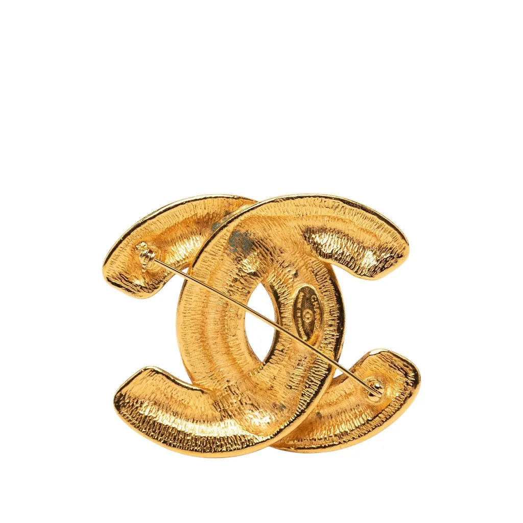 Chanel CC Gold Plated Quilted Brooch Gold Metal Very good - Back View