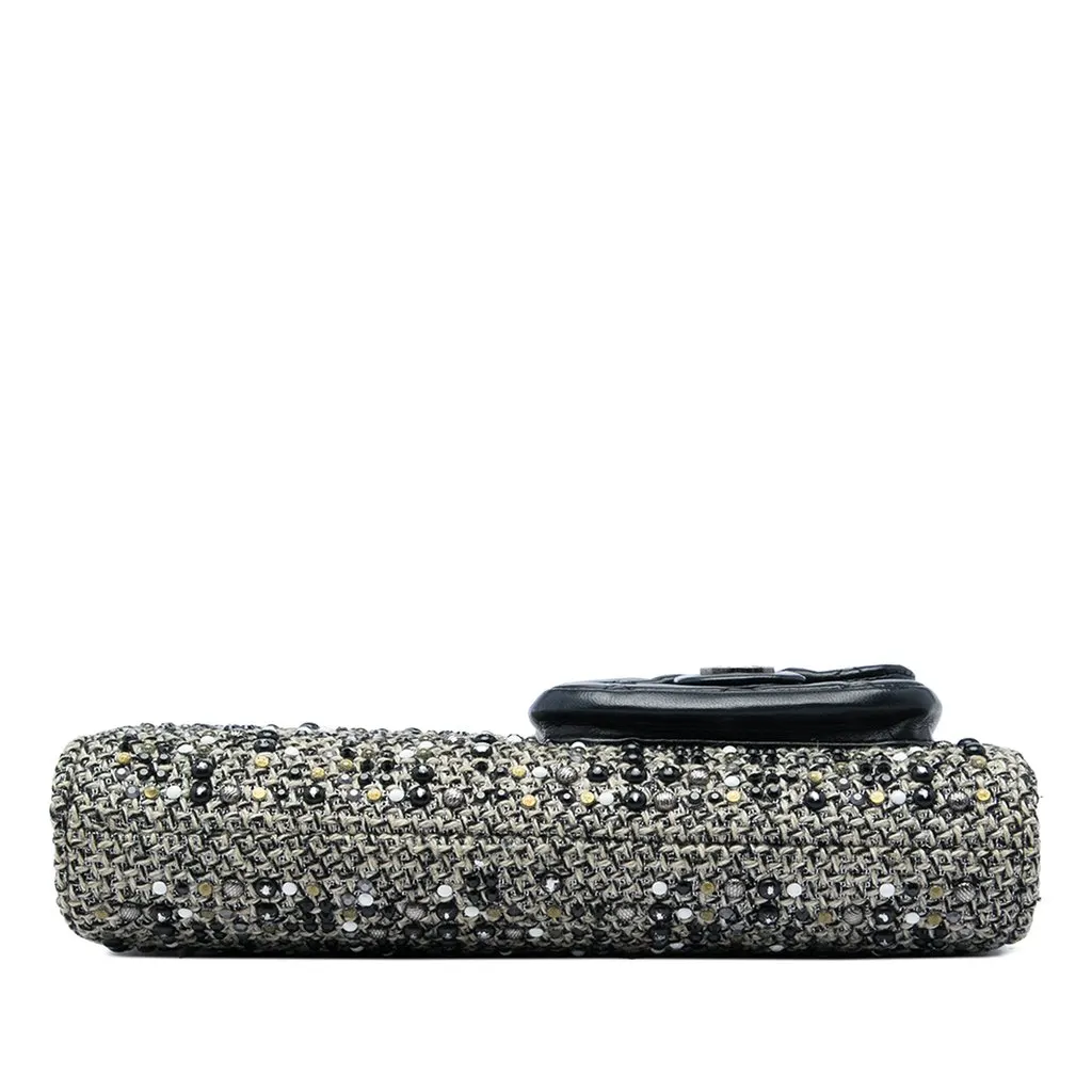 Chanel Monochrome Tweed Embellished Mineral Nights Pochette Wristlet Black Tweed Good - Inside View
