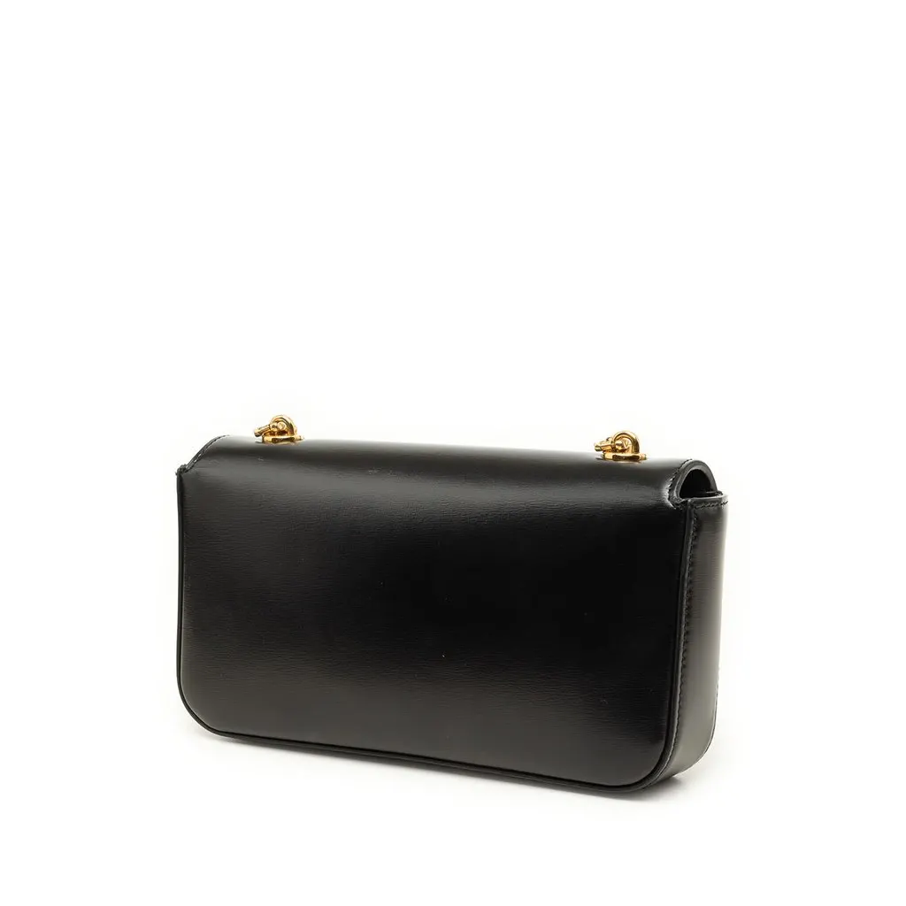 Celine Shiny Calfskin Claude Chain Shoulder Bag Black Leather Very good - Back View