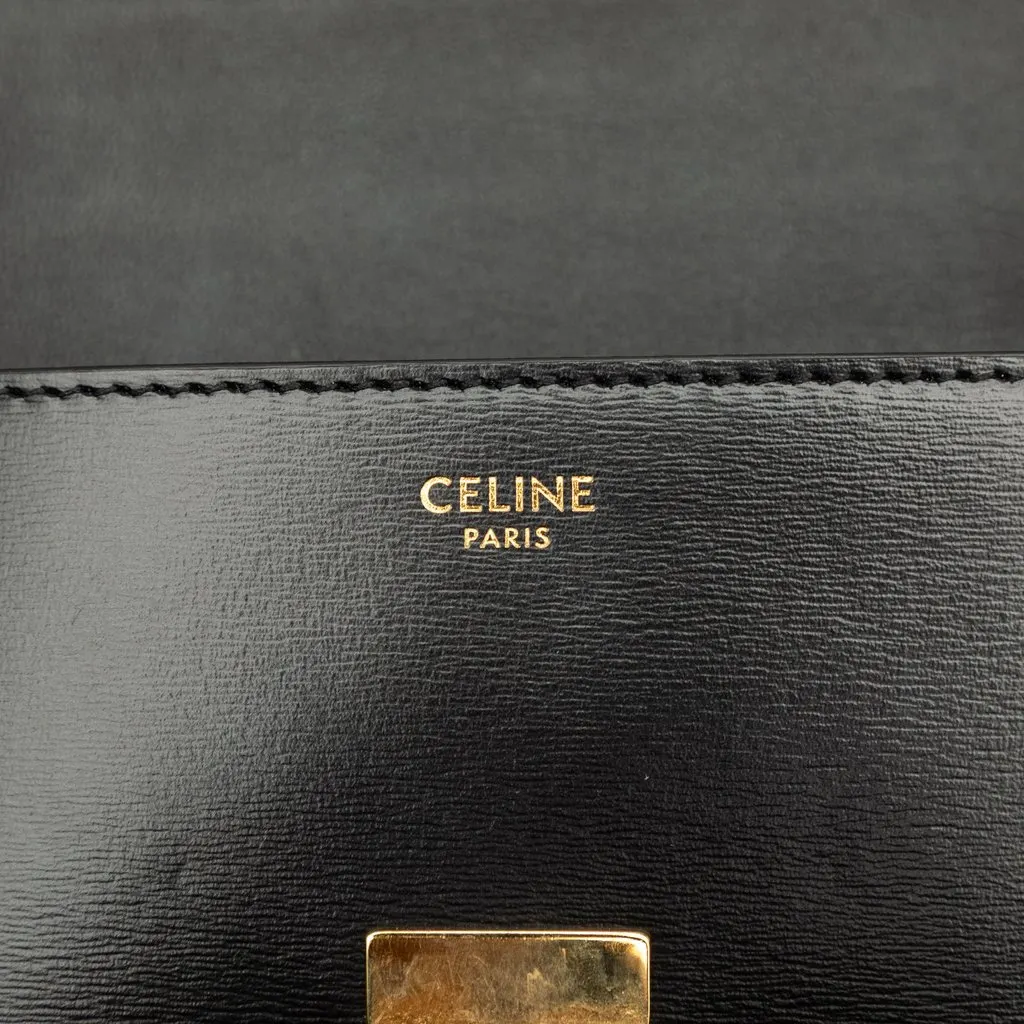 Celine Shiny Calfskin Claude Chain Shoulder Bag Black Leather Very good - Box View