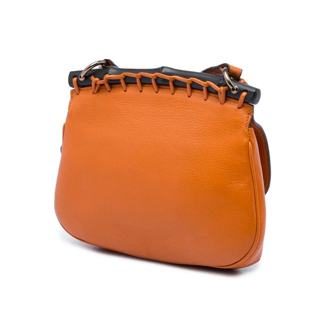 Gucci Small Calfskin Bamboo Nouveau Fringe Crossbody Orange Leather Good - Back View