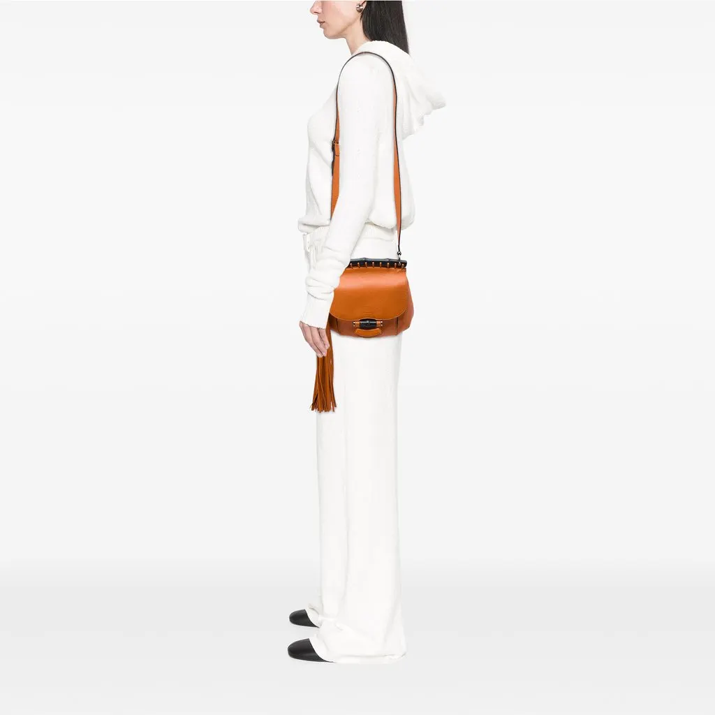 Gucci Small Calfskin Bamboo Nouveau Fringe Crossbody Orange Leather Good - Box View