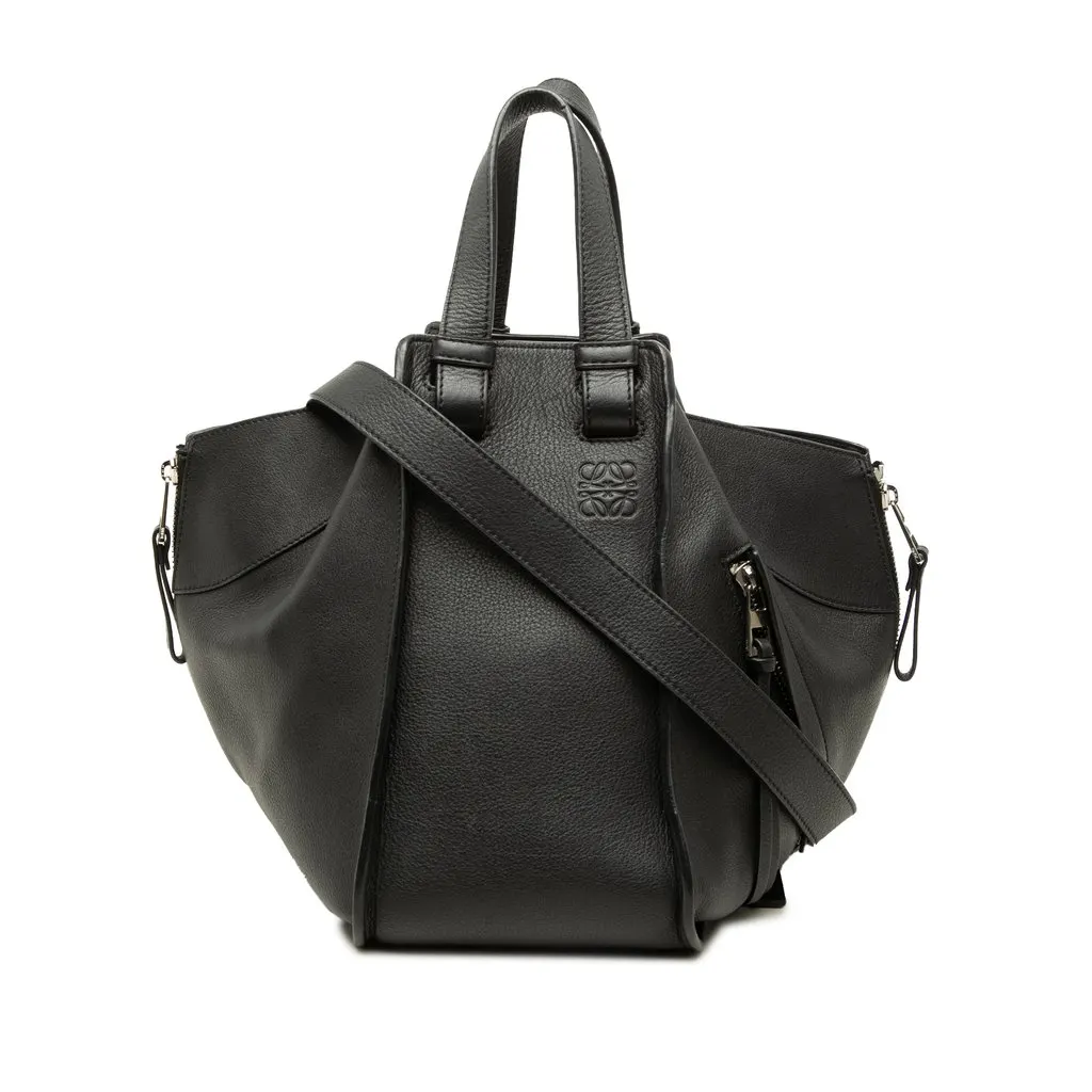 Loewe Small Leather Hammock Satchel Black Leather Good - Front View