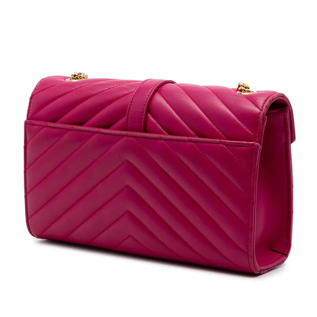 Saint Laurent Small Chevron Calfskin Monogram Envelope Bag Pink Leather Very good - Back View