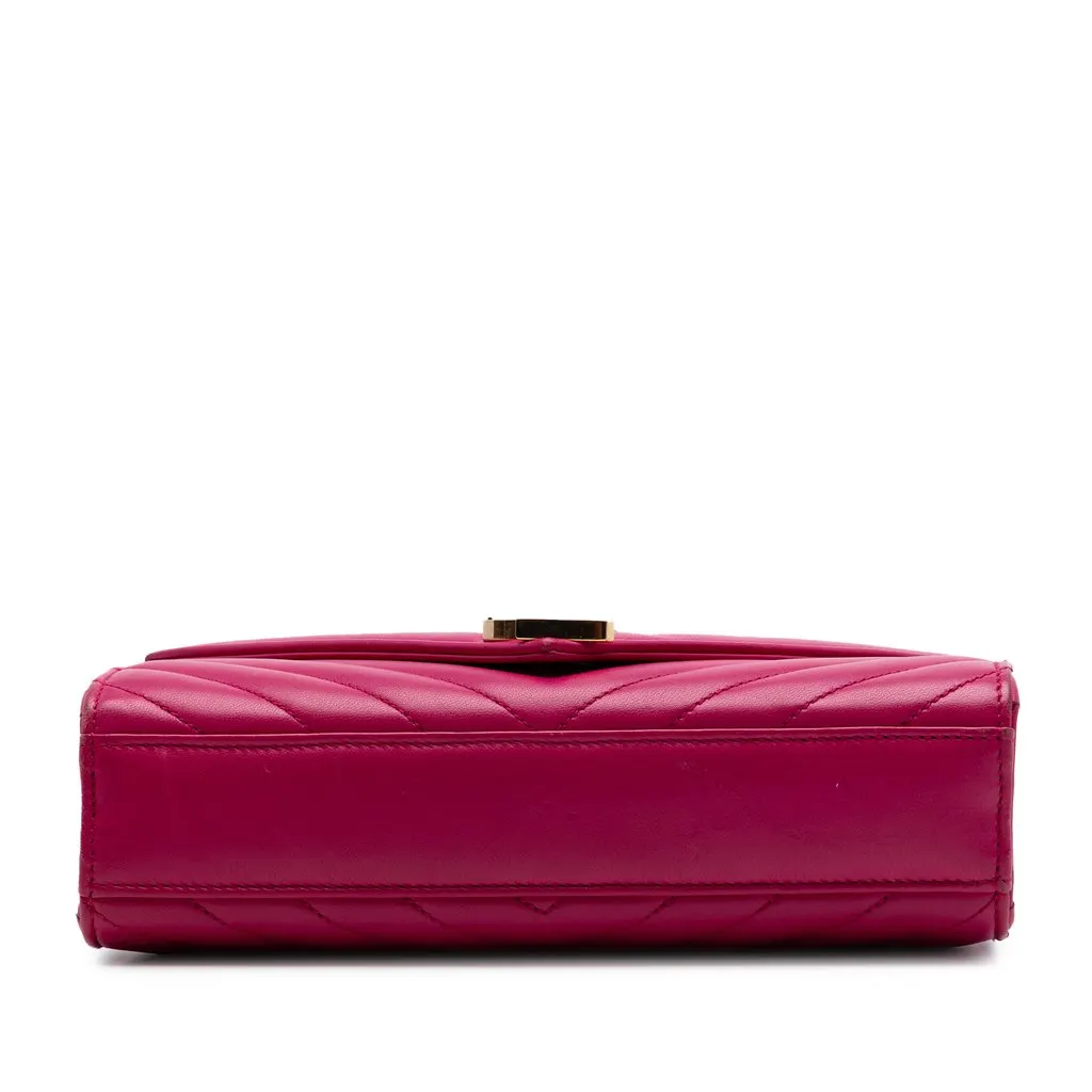 Saint Laurent Small Chevron Calfskin Monogram Envelope Bag Pink Leather Very good - Inside View