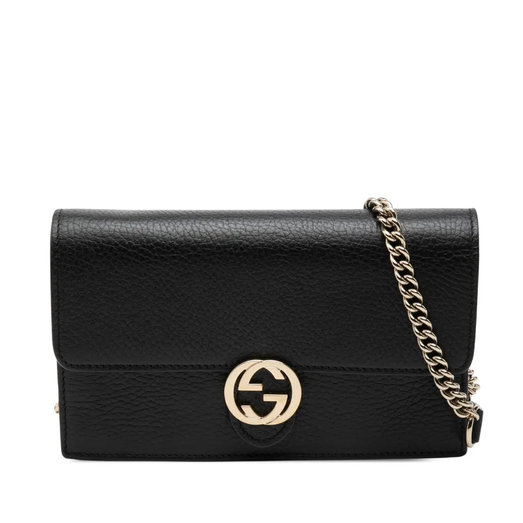 Gucci Dollar Calfskin Interlocking G Wallet on Chain Black Leather Very good - Front View