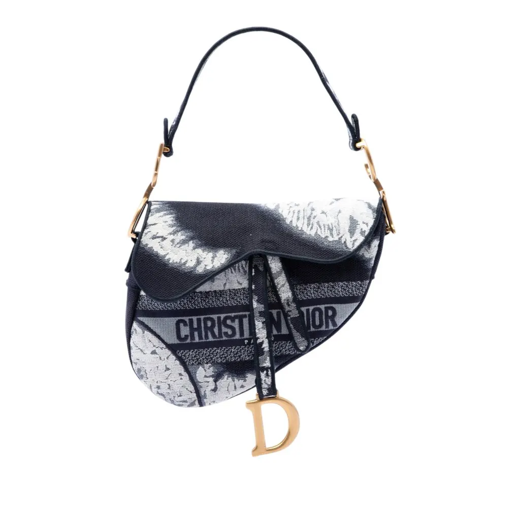Dior Canvas Embroidered Tie Dye Saddle Bag Blue Very good - Front View