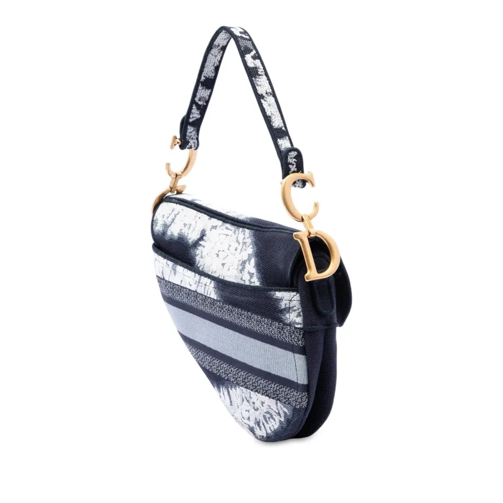 Dior Canvas Embroidered Tie Dye Saddle Bag Blue Very good - Back View