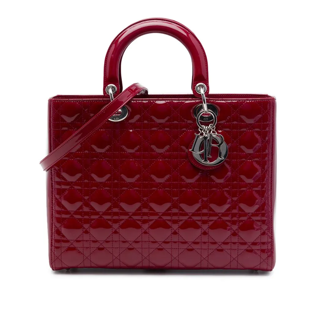 Dior Large Patent Cannage Lady Dior Red Leather Very good - Front View