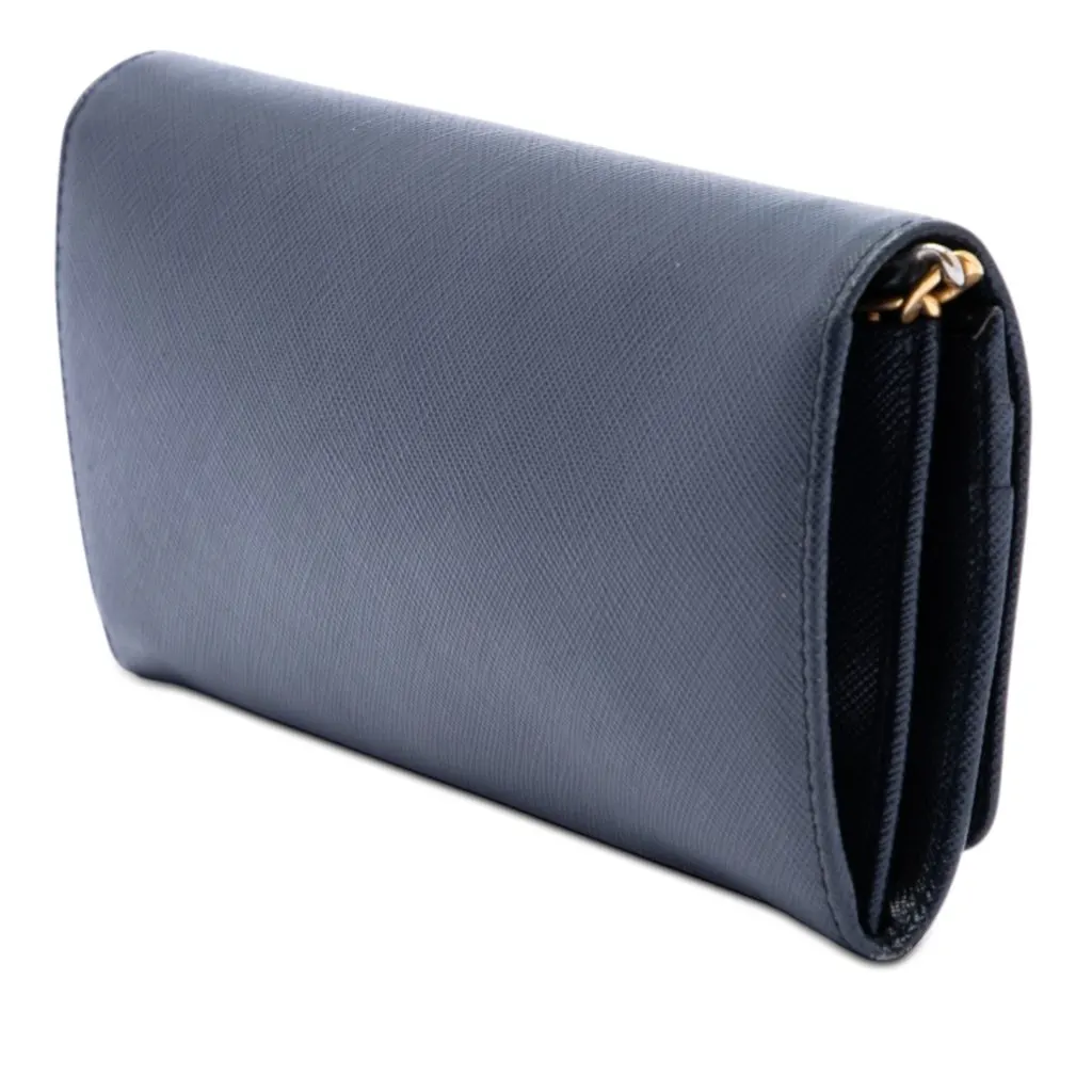 Prada Saffiano Lux Wallet On Chain Blue Leather Very good - Back View