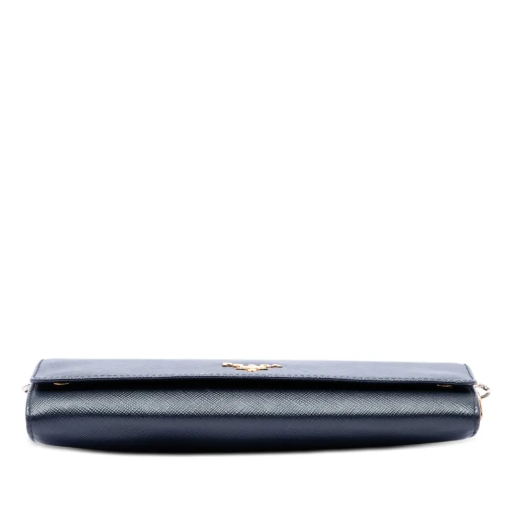 Prada Saffiano Lux Wallet On Chain Blue Leather Very good - Inside View
