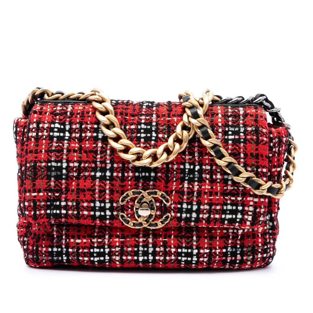 Chanel Medium Tweed 19 Flap Red Tweed Very good - Front View
