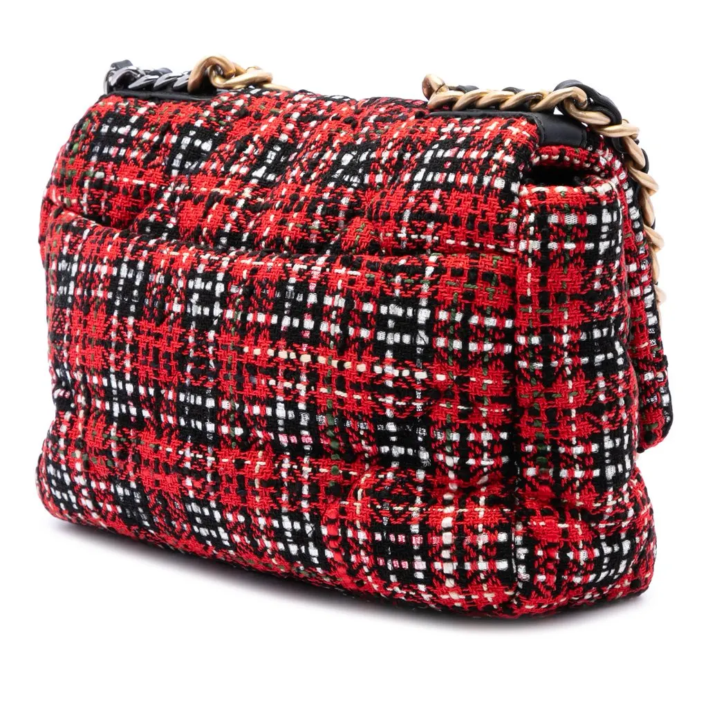 Chanel Medium Tweed 19 Flap Red Tweed Very good - Back View