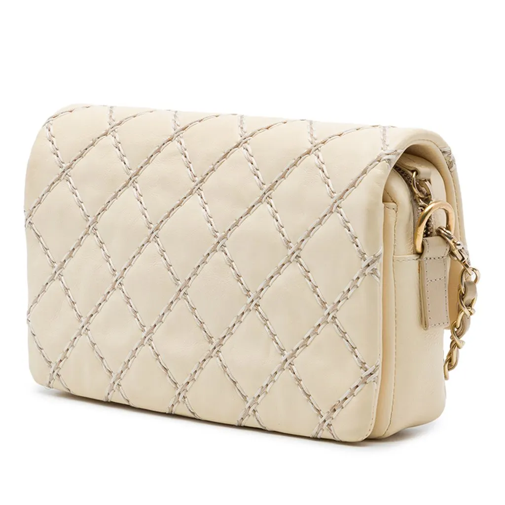 Chanel CC Quilted Calfskin Wild Stitch Flap Beige Leather Very good - Back View