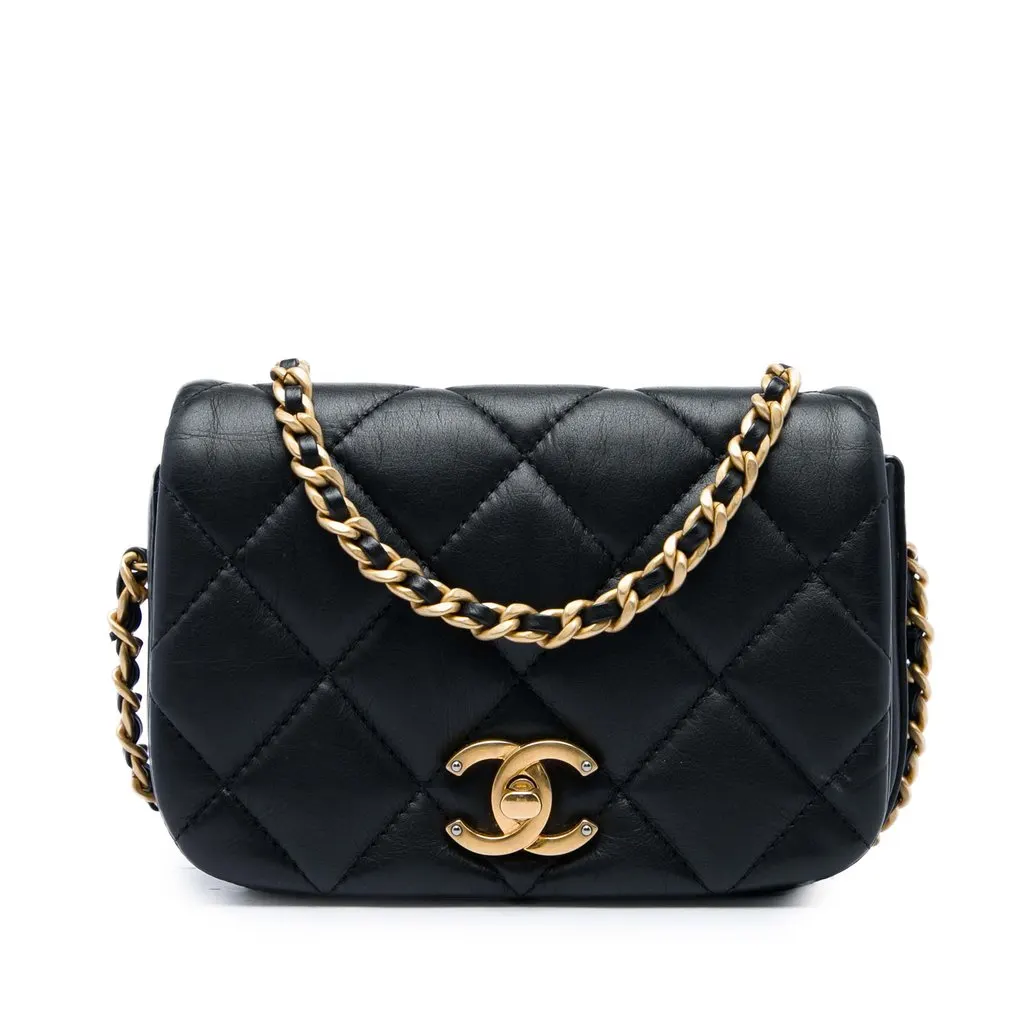 Chanel Mini Quilted Calfskin Nailed CC Flap Black Leather Very good - Front View
