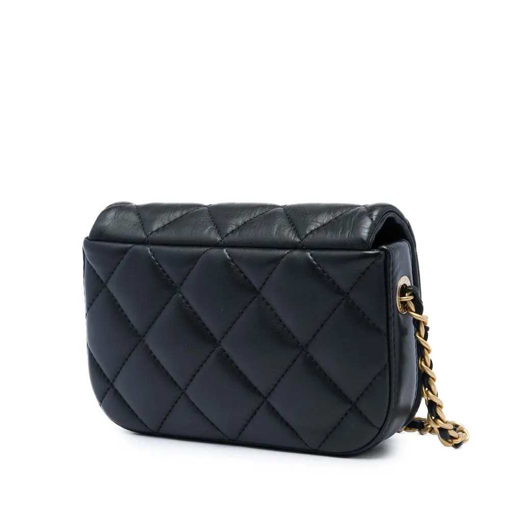 Chanel Mini Quilted Calfskin Nailed CC Flap Black Leather Very good - Back View