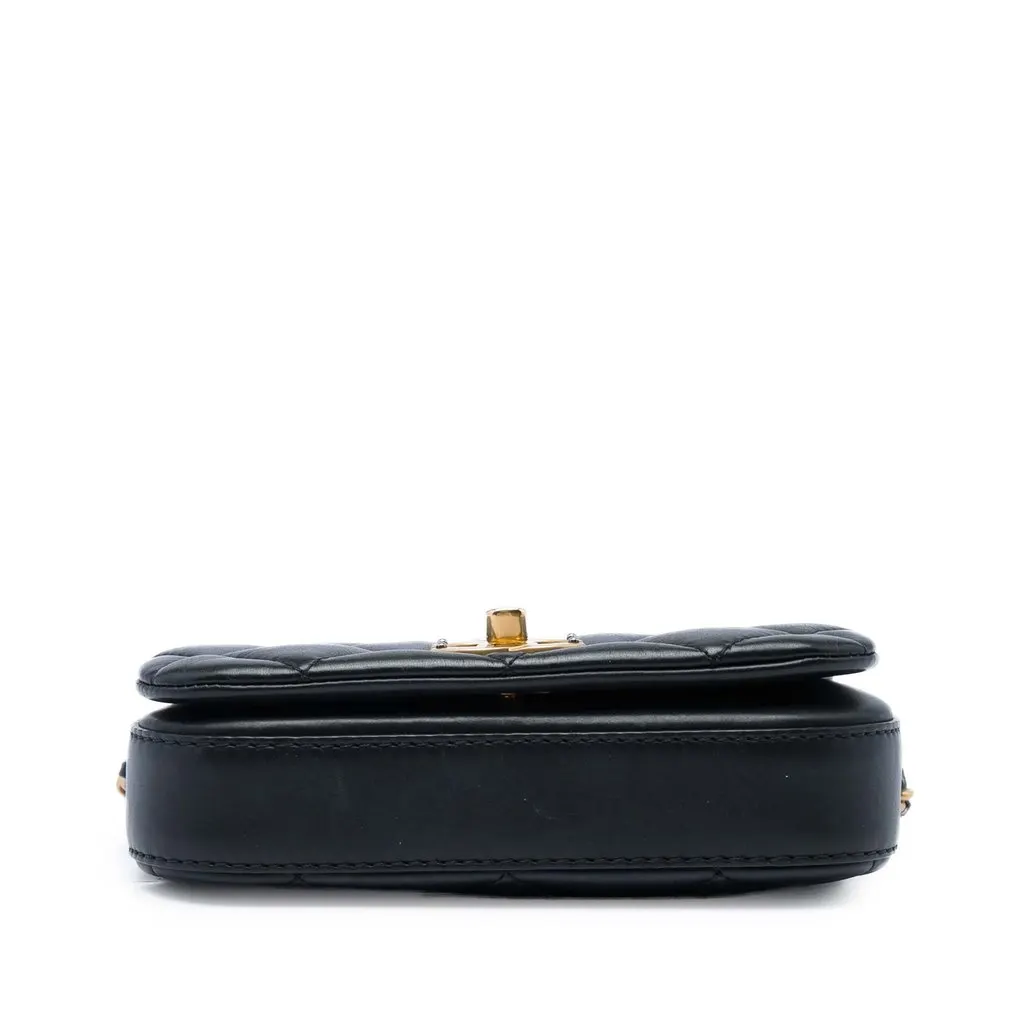 Chanel Mini Quilted Calfskin Nailed CC Flap Black Leather Very good - Inside View