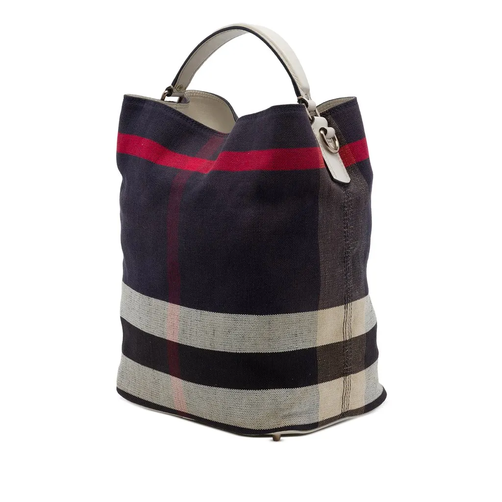 Burberry Medium Mega Check Canvas Ashby Bucket Bag Blue Canvas Very good - Back View