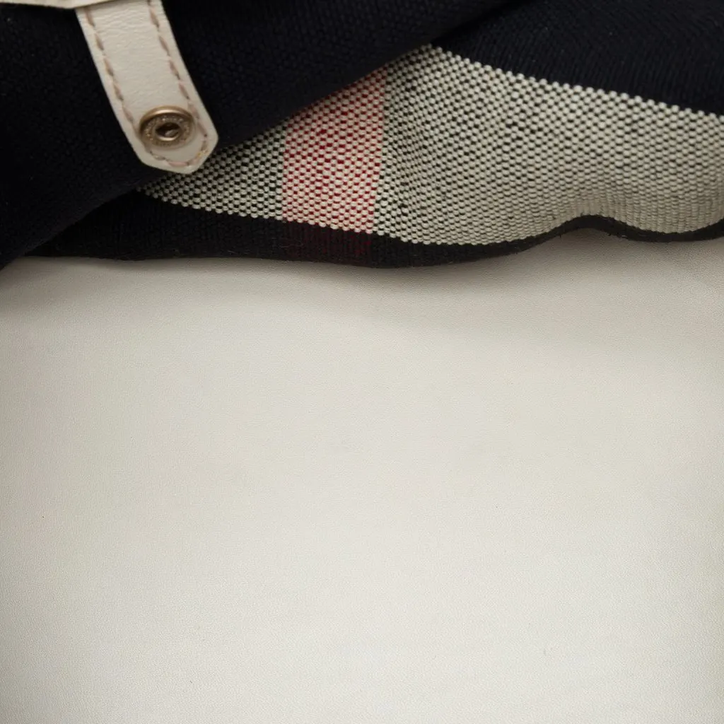Burberry Medium Mega Check Canvas Ashby Bucket Bag Blue Canvas Very good - Model View