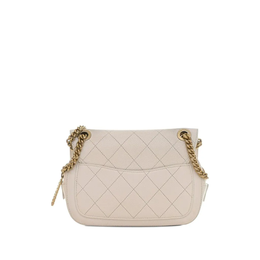 Chanel CC Quilted Caviar Turnlock Full Flap White Leather Good - Back View