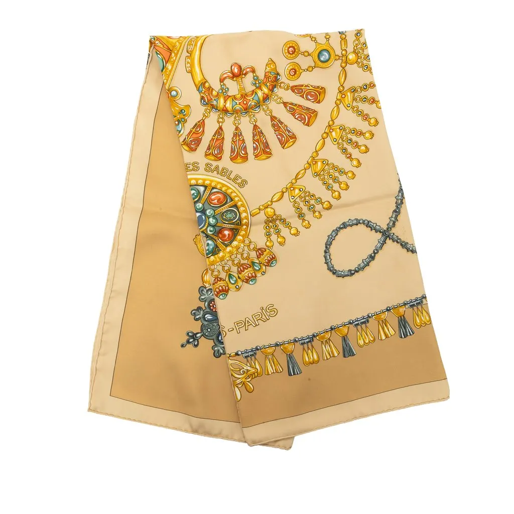 Hermès Parures des Sables Silk Scarf 90 Beige Silk Very good - Front View