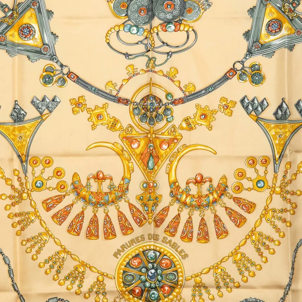 Hermès Parures des Sables Silk Scarf 90 Beige Silk Very good - Back View