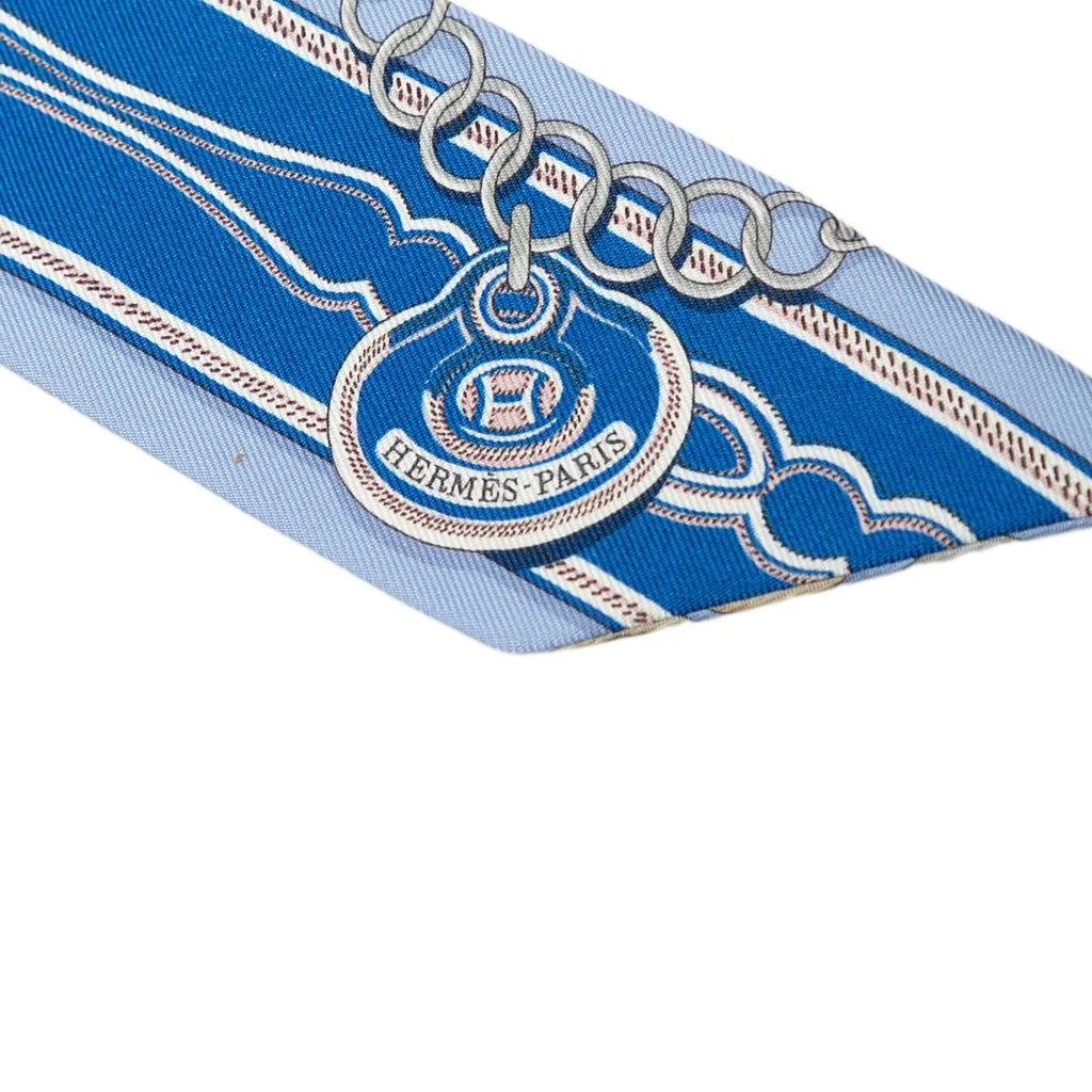 Hermès Maillons Silk Twilly Scarf Blue Very good - Inside View