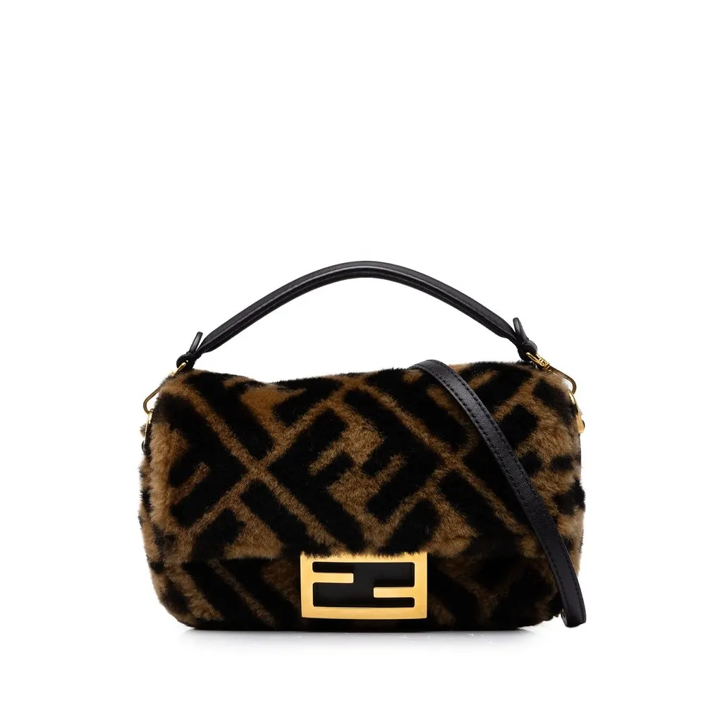 Fendi Mini Zucca Shearling Baguette Satchel