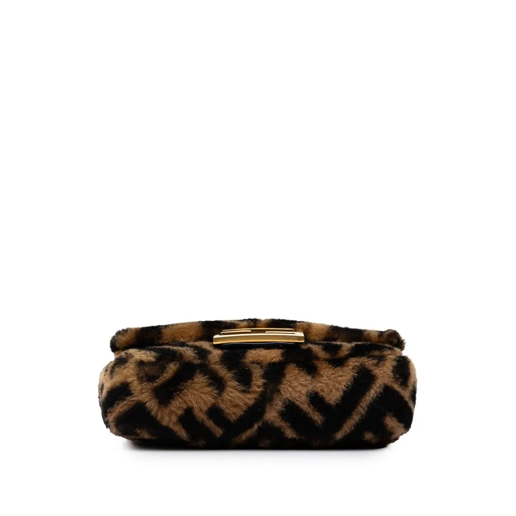 Fendi Mini Zucca Shearling Baguette Satchel Brown Fur Very good - Inside View