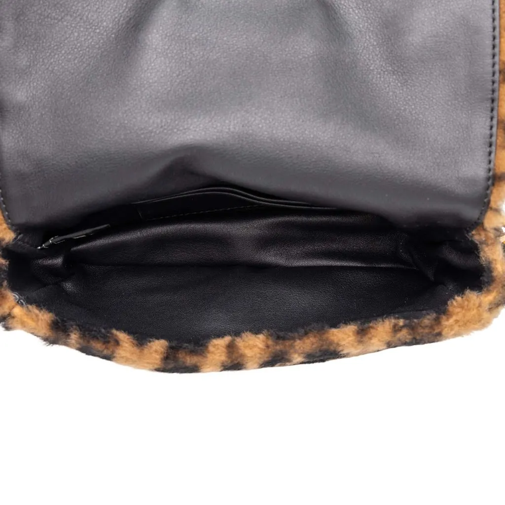 Fendi Mini Zucca Shearling Baguette Satchel Brown Fur Very good - Model View