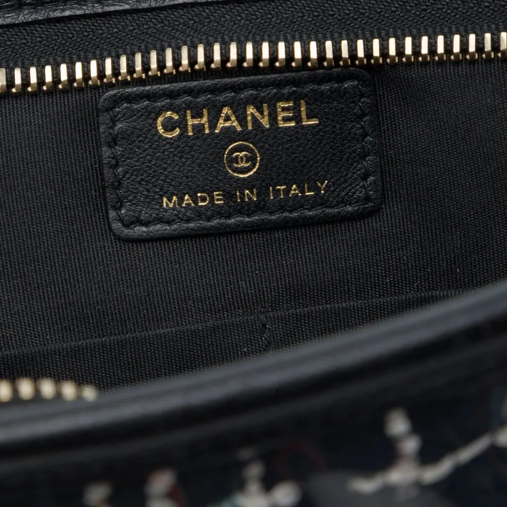 Chanel Large Quilted Tweed PVC Logo Wristlet Clutch Black Very good - Box View