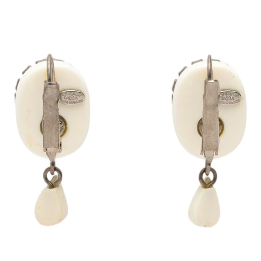 Chanel Resin Strass Rain Drop Clip On Earrings White Plastic Very good - Back View