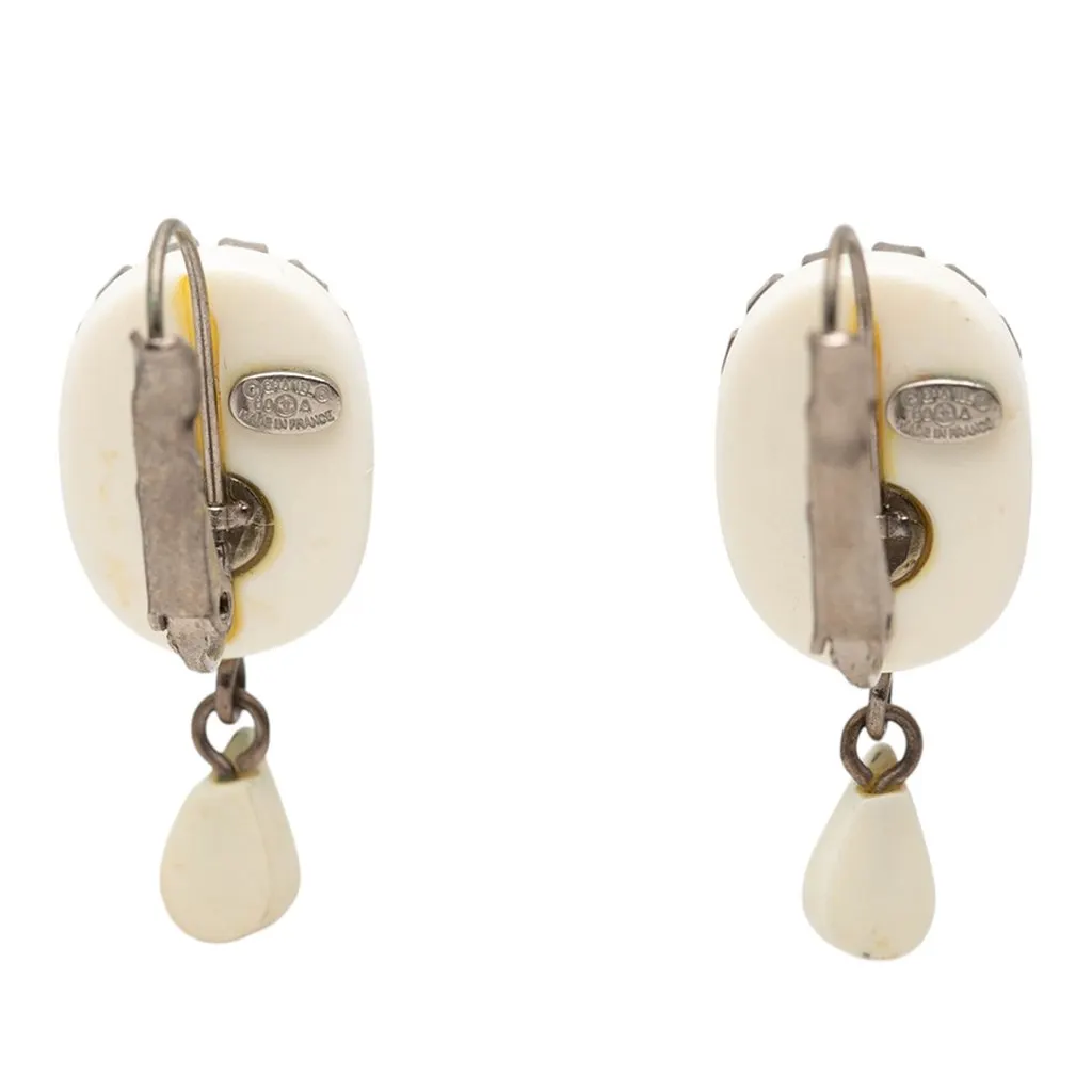 Chanel Resin Strass Rain Drop Clip On Earrings White Plastic Very good - Inside View