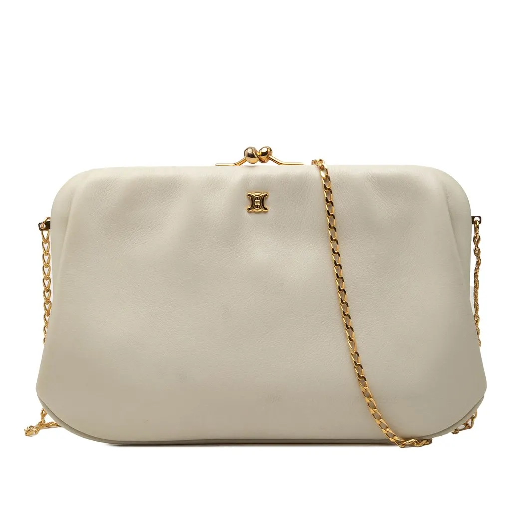 Celine Leather Frame Chain Shoulder Bag White Leather Very good - Front View