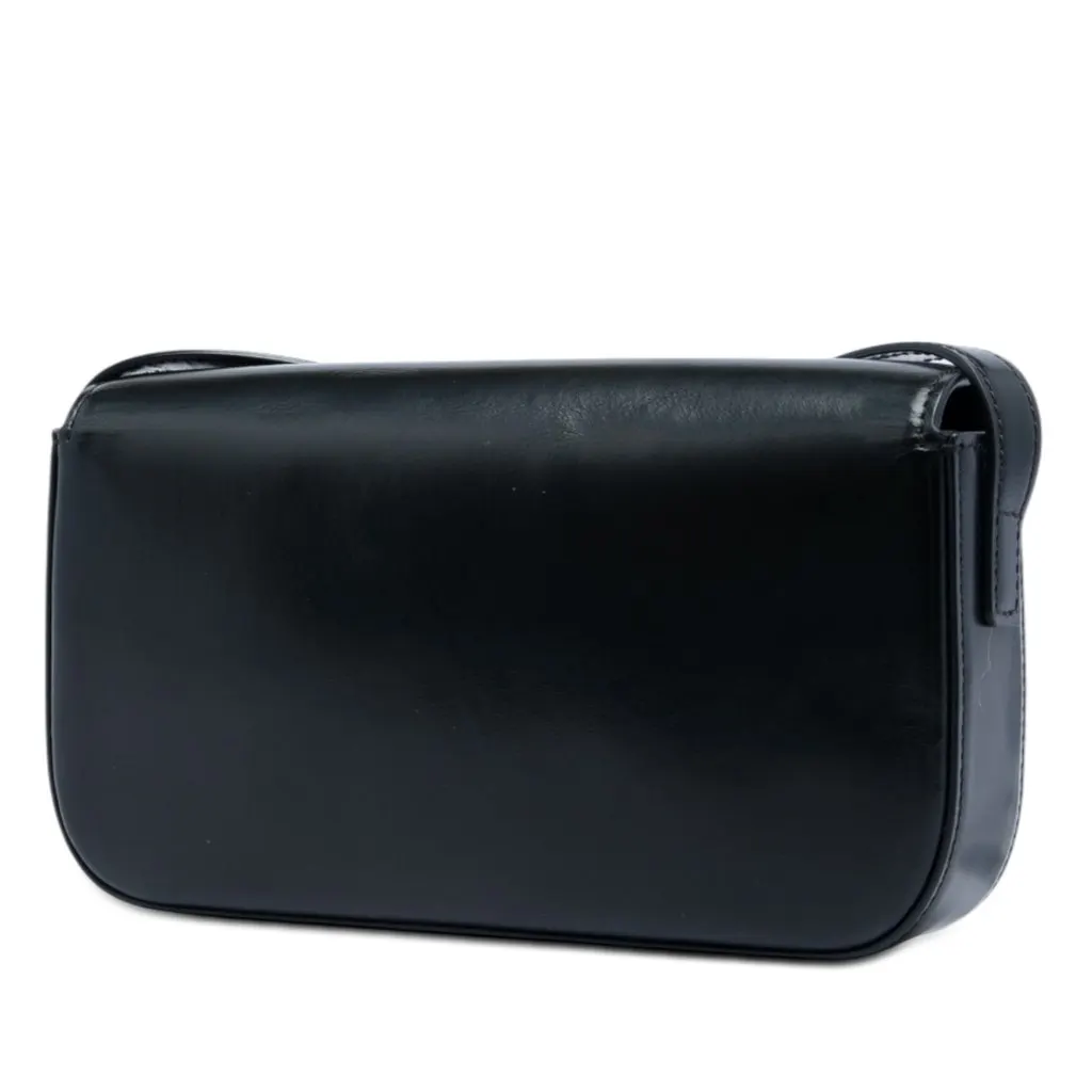 Celine Shiny Calfskin Triomphe Claude Shoulder Bag Black Leather Very good - Back View