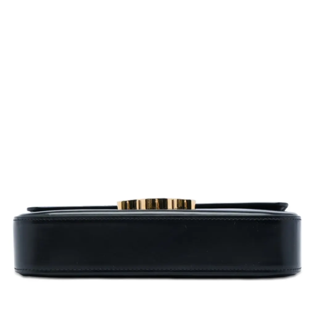 Celine Shiny Calfskin Triomphe Claude Shoulder Bag Black Leather Very good - Inside View