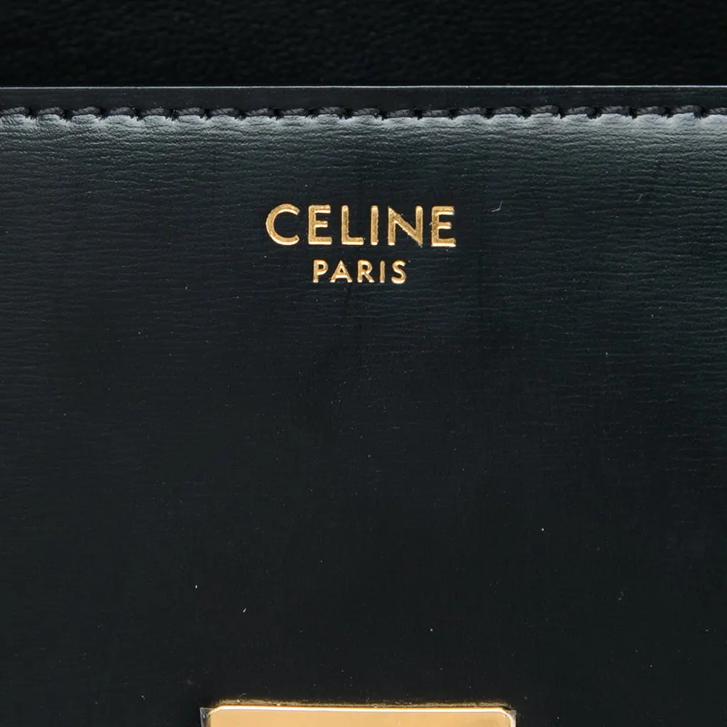 Celine Shiny Calfskin Triomphe Claude Shoulder Bag Black Leather Very good - Box View